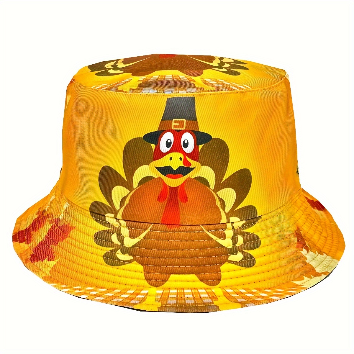 

Reversible Thanksgiving Turkey Hat - Lightweight, Machine Washable Polyester Fisherman Cap For