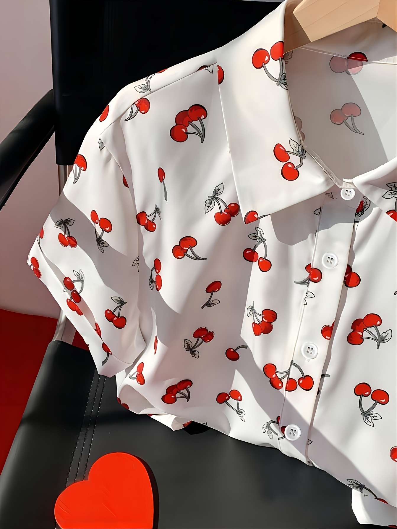 cherry print button down