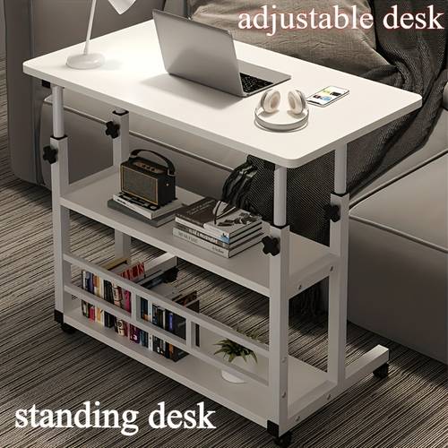 desk folding study desk with pulley adjustable height large desktop laptop bedside table for students portable metal frame with shelf ideal for bedroom living room use