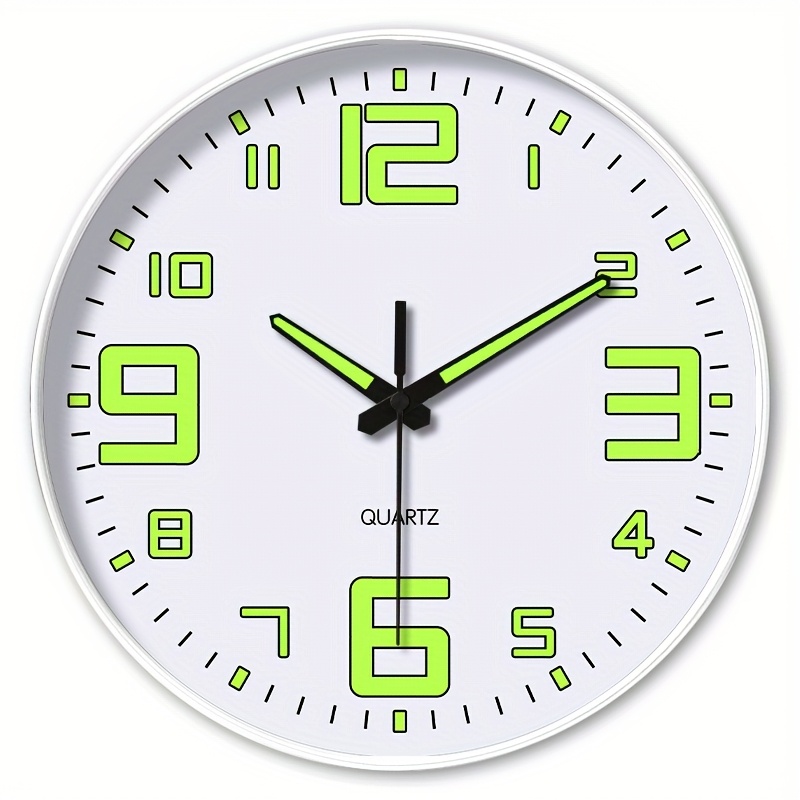 E-shop 12 Zoll weiße im Dunkeln leuchtende Uhr, energieabsorbierende leuchtende Ziffern Zeiger, geräuschlose Wanduhr aus Kunststoff, nicht ,