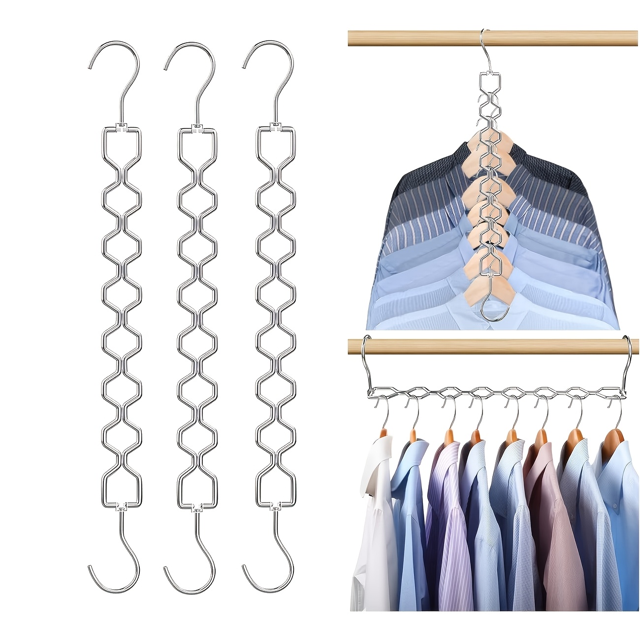TEMU Three-pack Magic Hangers, 30-lb Weight Capacity, Sturdy -saving Storage Solution With Hooks. Essential For Home Wardrobe Organization, Dorm, And