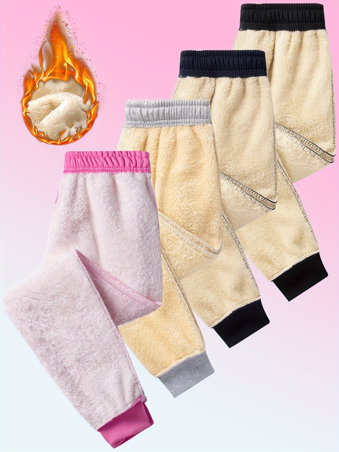 Girls' 4pcs Solid Color Cuffed Jogger Pants Set