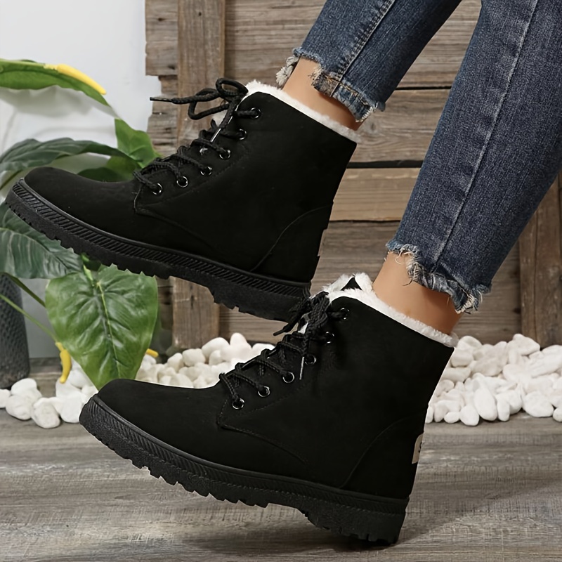 

Women's Plush Inner Ankle Boots, Round Toe Non Slip Winter Mid Calf Boots, Winter Outdoor Platform Sneakers