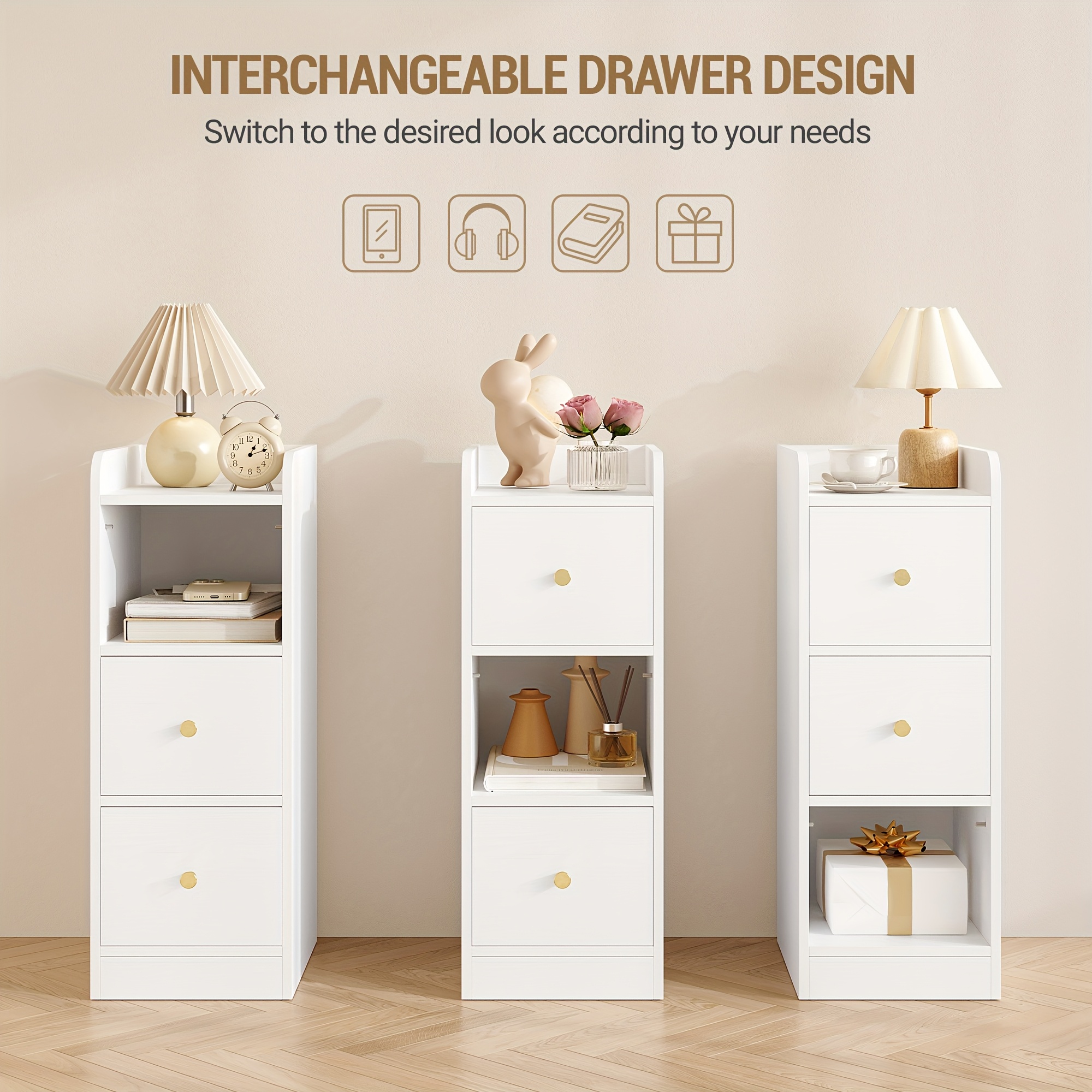 ChooChoo Set Di 2 Tavolini Ribaltabili Con Cassetto - Stretti Salvaspazio Per Soggiorno E Camera Da Letto - Design A Forma Di X - 3