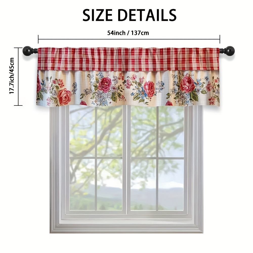 TEMU 1pc Gingham Curtain Up Your Windows For The Holidays Appropriate For Short Windows In French Country Cottages Bohemian - Rooms Traditional