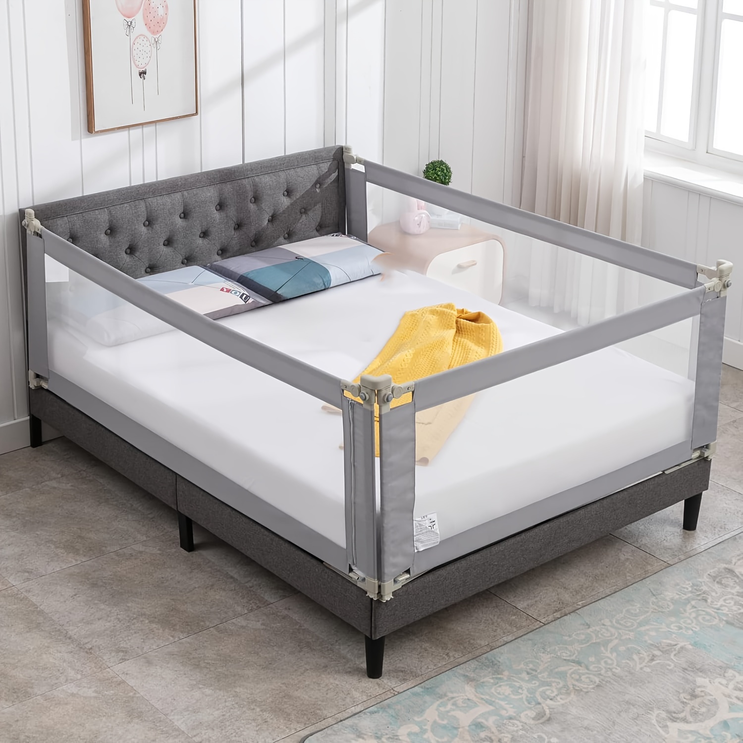 gray bed 79 in 77 in 26 in bed rails king size bed Temu