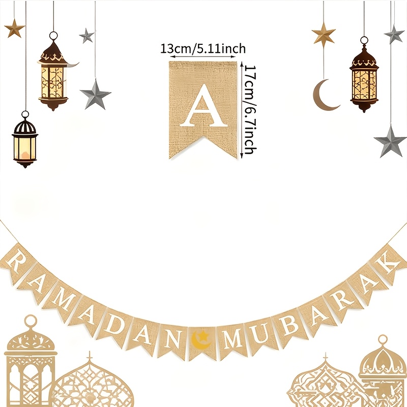 15pcs/set Of Paper Ramadan Mubarak Banners With Moon And Star , Fireplace Decorations, Party Banners, And Pull-up Flags