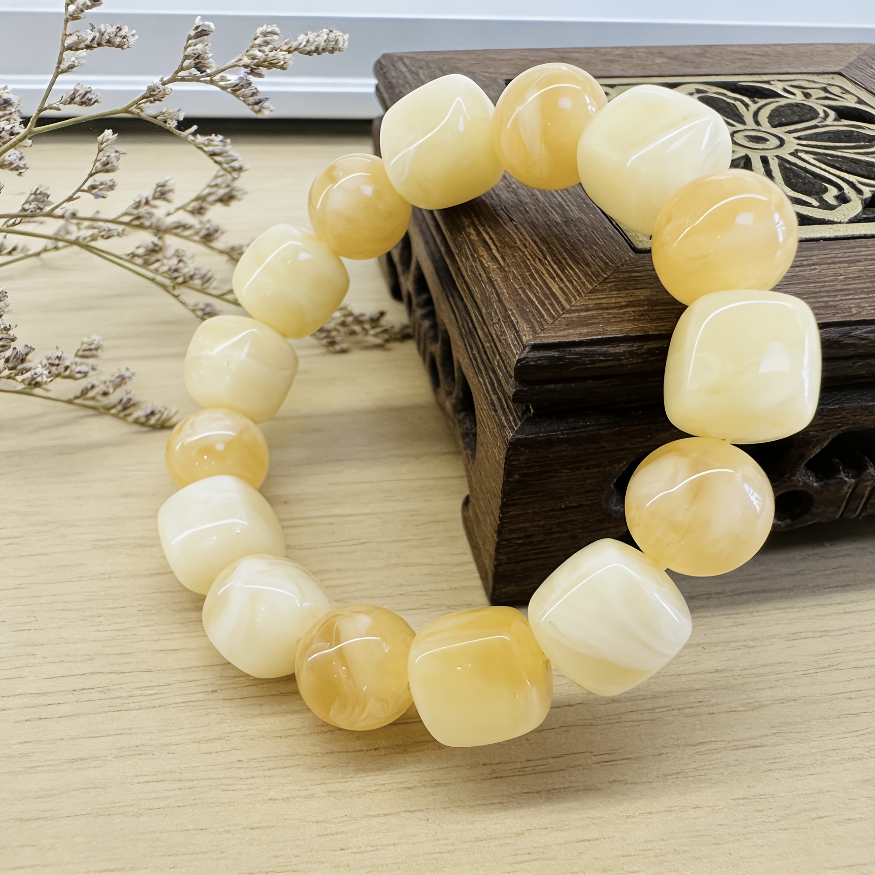 TEMU Bracciale a in resina texturizzata con latte retr簷 e miele chiaro