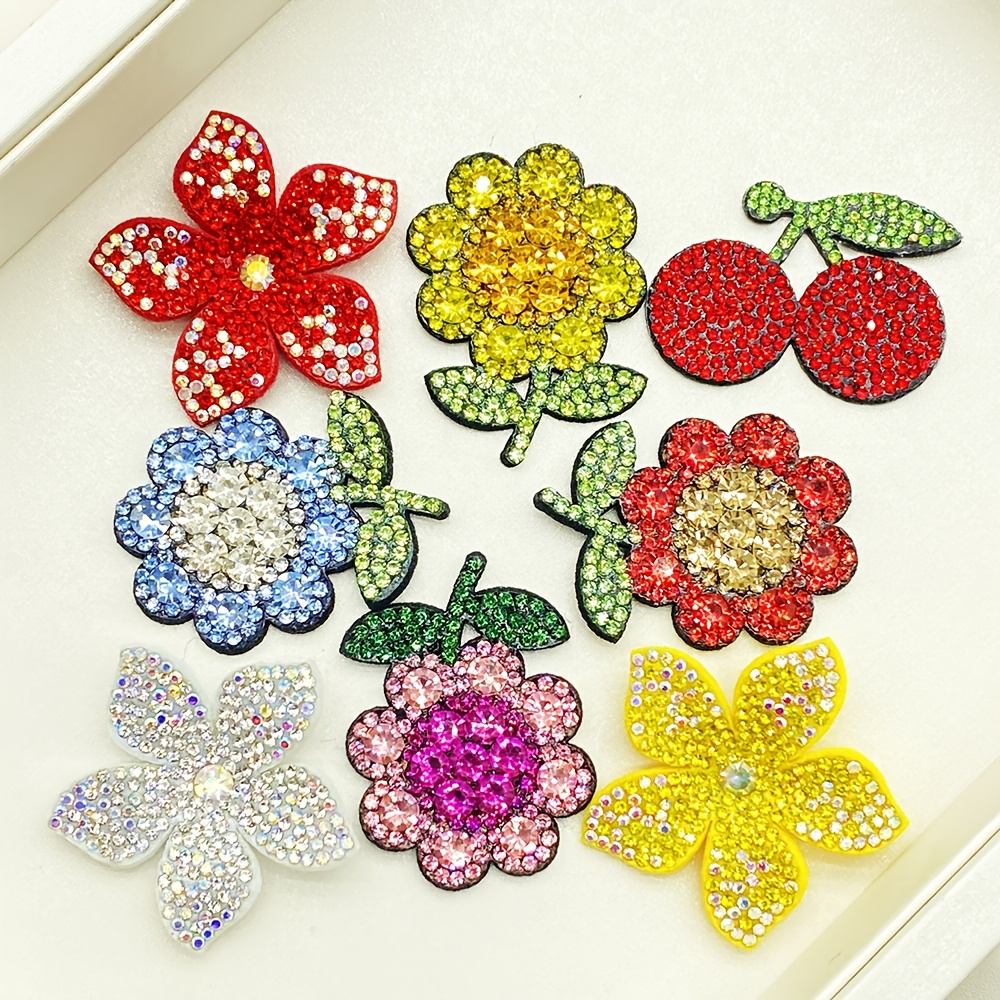 TEMU 8pcs (1 Bag) Rhinestone Cherry Patches Suitable For Clothing, Wedding Dresses, Straw Bags, Jeans Diy Bling Embellishments - Sew-on Crystal