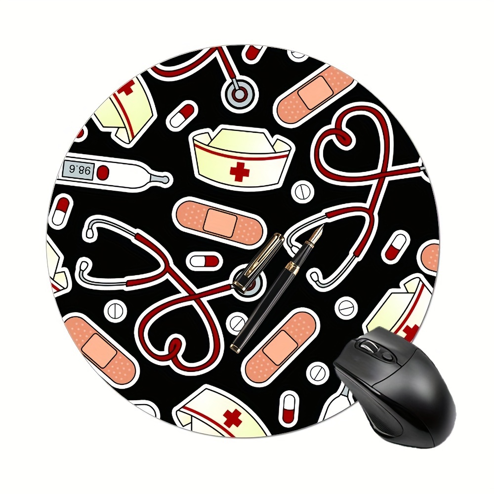 

Nurse-themed Round Mouse Pad With Non-slip Rubber Base - Waterproof, Durable Material For Gaming, Computer, Laptop, Office & Home Use