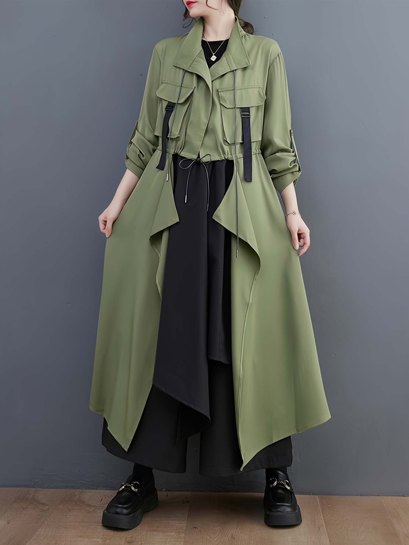 summer new solid color trench coat loose - Temu