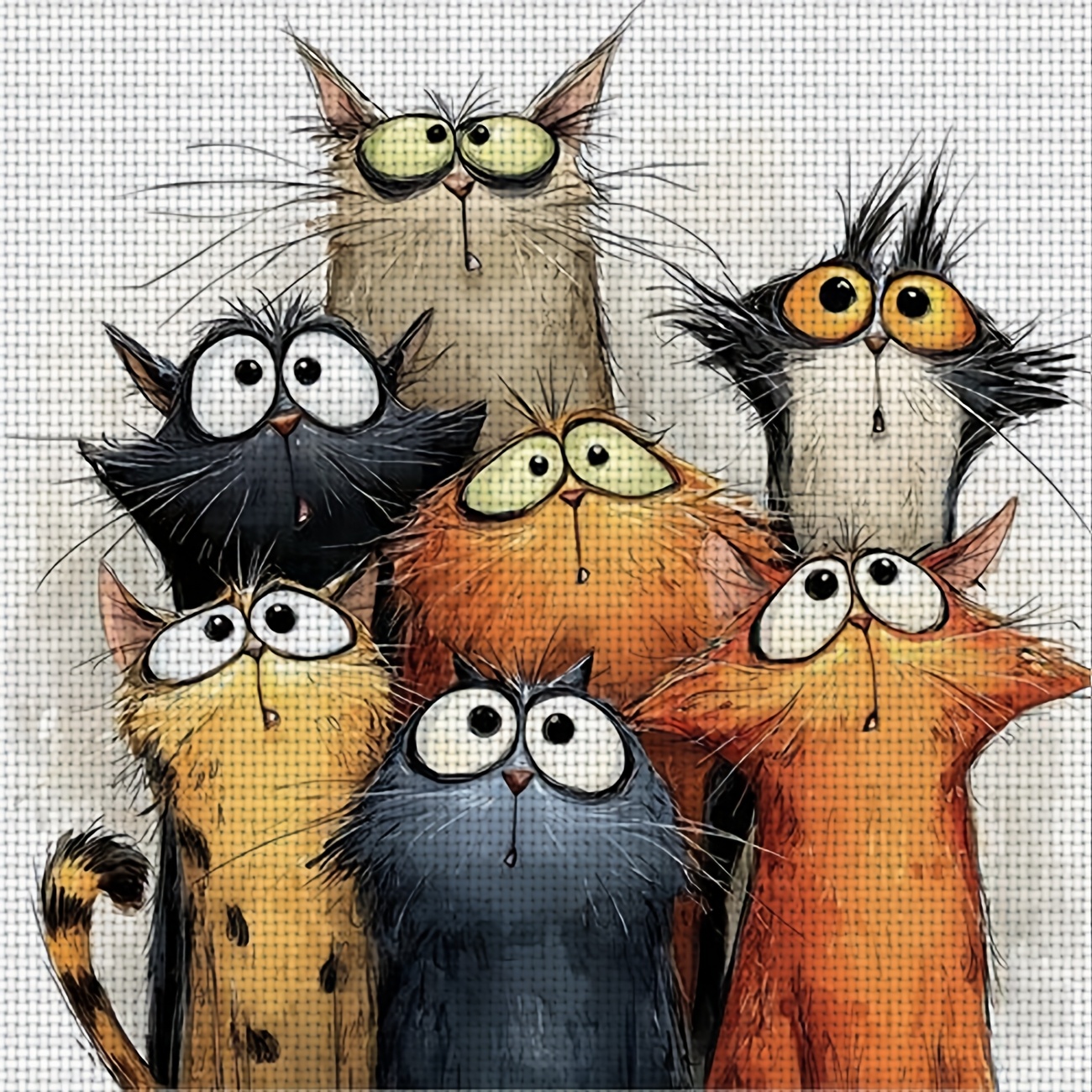 TEMU 1 kit de point de croix imprimé à soi-, cadre, motif « Six chats dans l'amusement », parfait pour les débutants pour se détendre et bricoler,