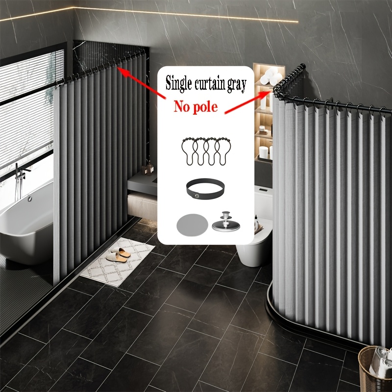 TEMU Double-sided Magnetic Folding Shower Curtain With Black Five-bead Hooks And Tie Straps, Easy-to-install Bathroom Partition Screen For Wet-dry ,