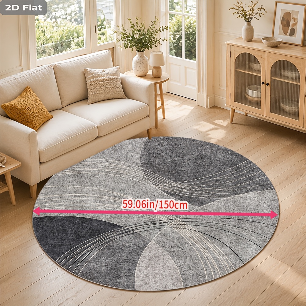 TEMU [2d Flat] Gray Line Pattern Round Carpet Mat, Velvet 850g/m² Hot-pressed Bottom, Modern Easy Living Room Round Carpet, Versatile For Living