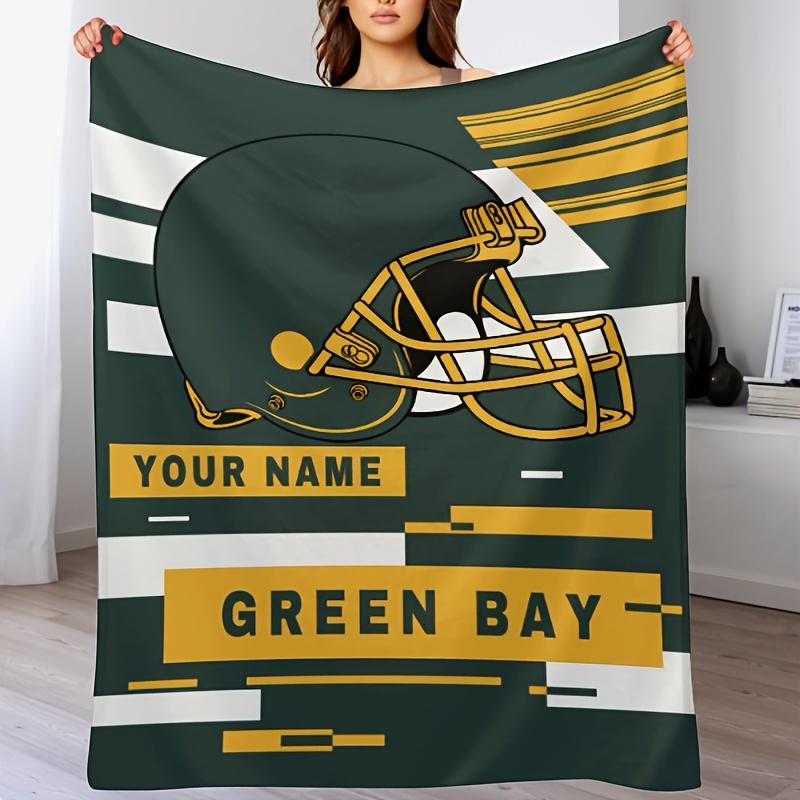 

Customizable Football Theme Throw Blanket - Personalized Name, Soft Fleece, Ideal Gift For Sports Fans, Knit Polyester Square Blanket For Sofa, Bed, And Couch - Multiple Sizes