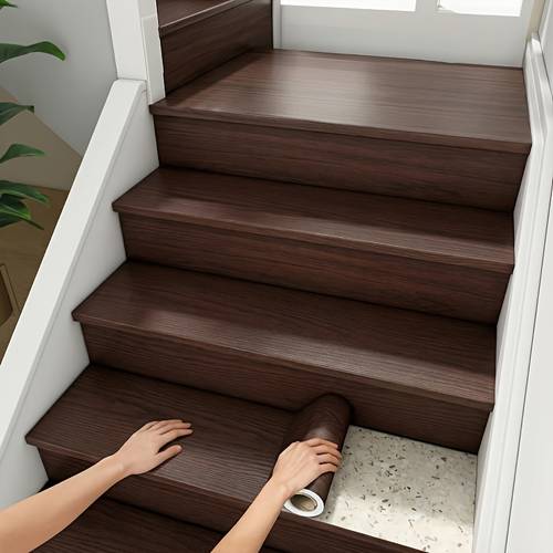 1 roll peel and stick vinyl stair treads sticker realistic wood grain decorative film anti slip waterproof stair step decoration renovation and ugly cover sticker easy operation