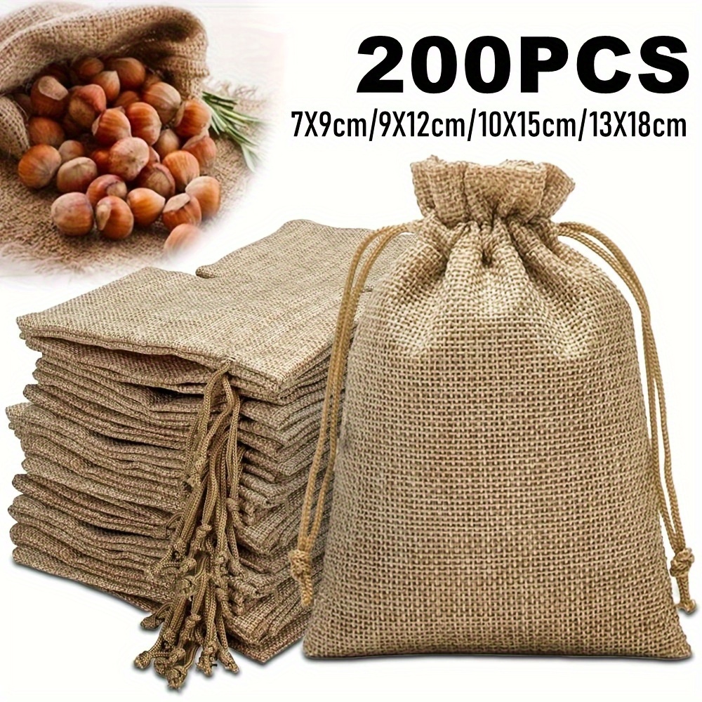 

200-piece Natural Linen Jute Drawstring Bags - Perfect For Jewelry, Party Favors & Home Storage