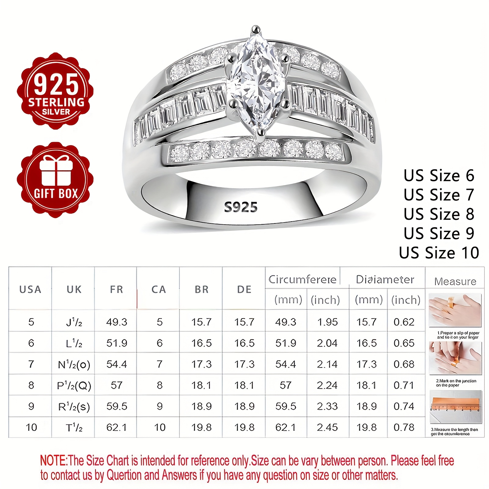 925 Silver Promise Ring Eye-shaped Zirconia Layer Ring