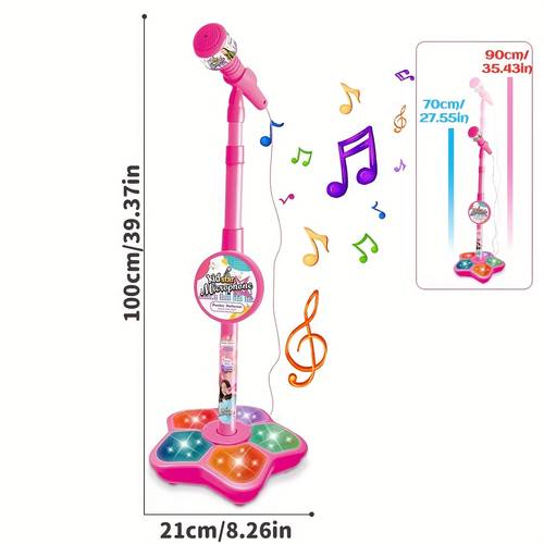 led light up karaoke microphone toy with adjustable stand portable handheld brain boosting educational play 3 6 birthday parties concert gifts blue black