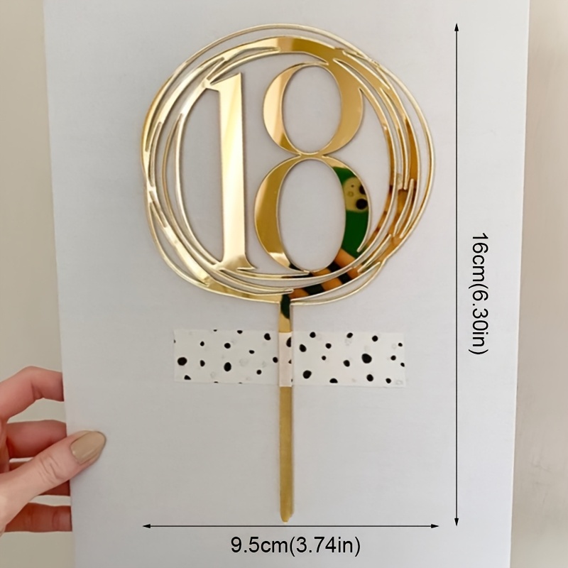 Image of Golden 18 Happy Birthday Cake Topper Acrylic Silvery 18th Cupcake Topper For Birthday Party Anniversary Cake Decorations