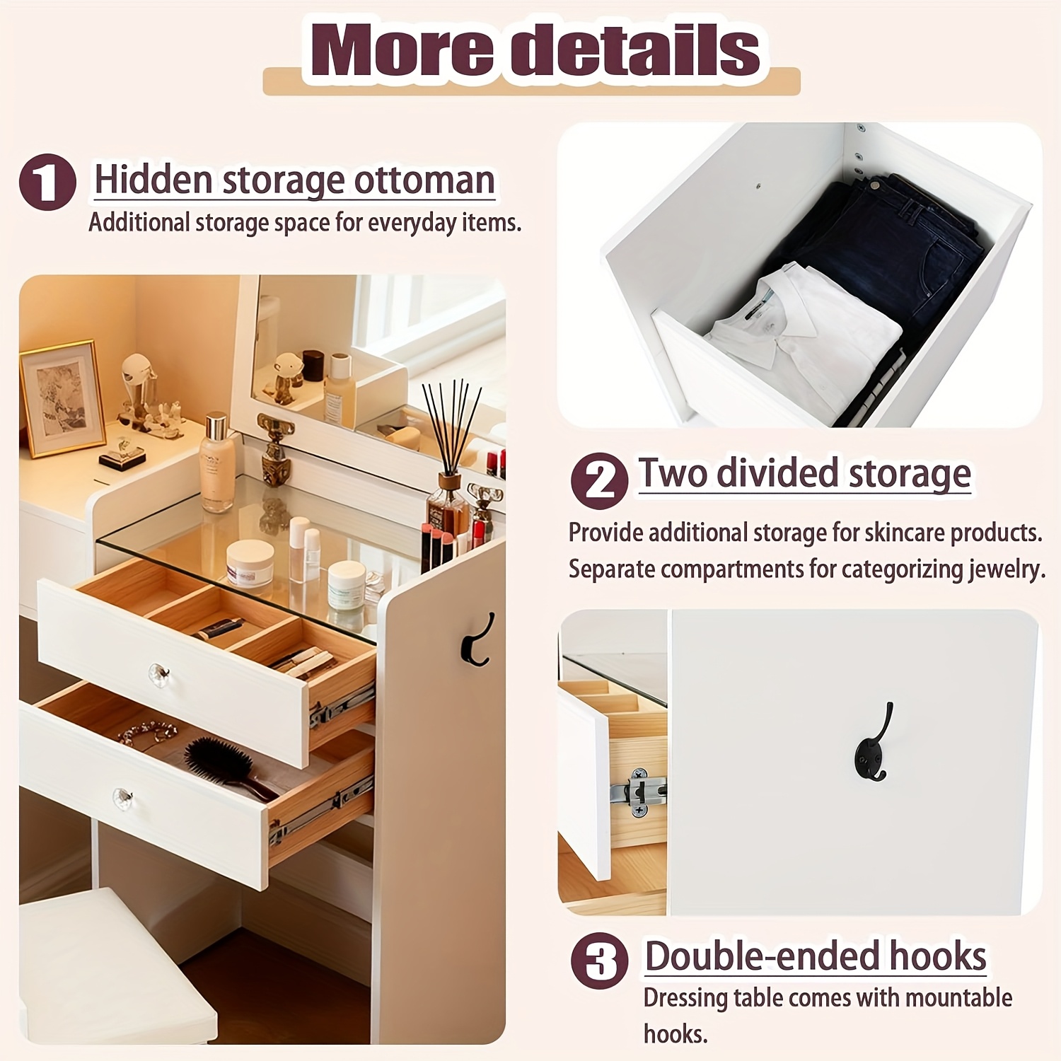 tre i ett hörnskåp med 90° vikbar spegel glasbänkskiva - Temu Sweden