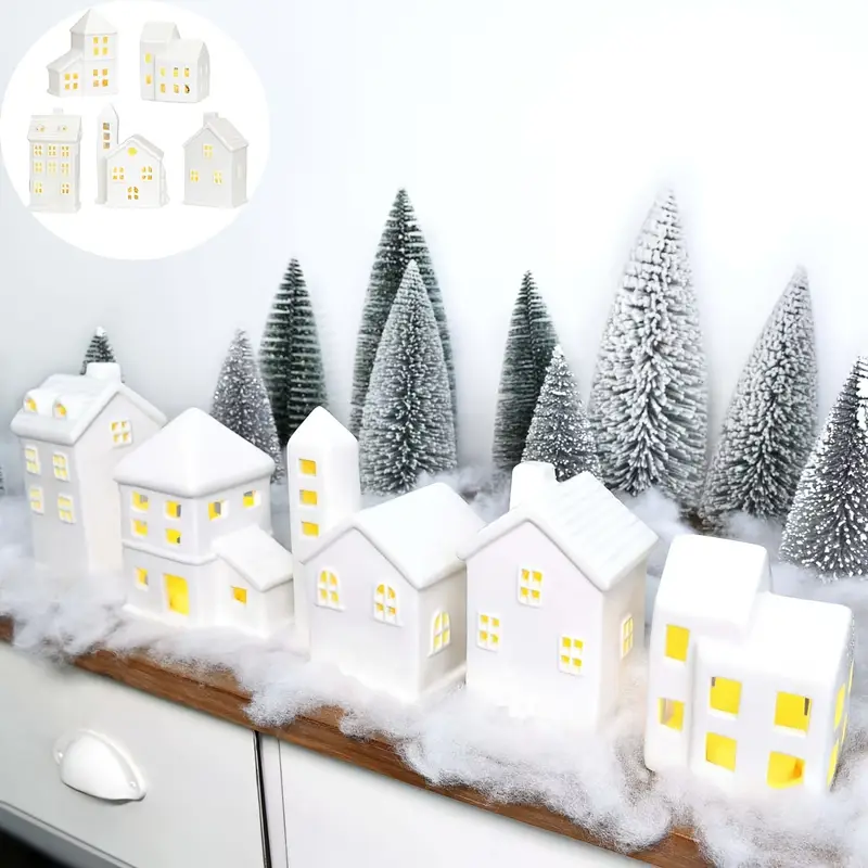 *. Keramik Weihnachtsdorf Häuser 5 Stile Weiße Weihnachts Häuser Falsche Schnee Bauern* Weihnachtsdekoration Innen für Zu*e Tisch * Weiße Porzellan * Weihnachts Tischszenen Dekoration für wohnung