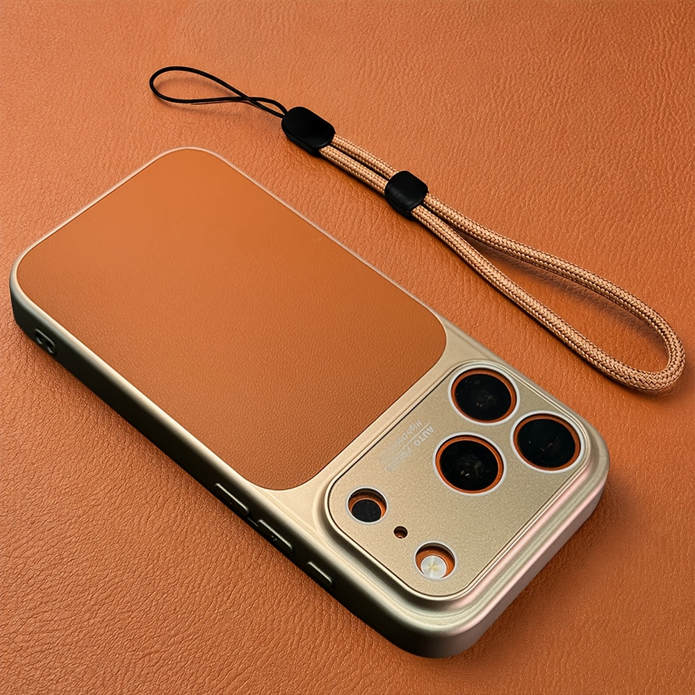 TEMU Coque de téléphone - Luxe (1 coque et 1 cordon) Cuir artificiel Amélioration instantanée vers la série 17 Coque de téléphone orange compatible