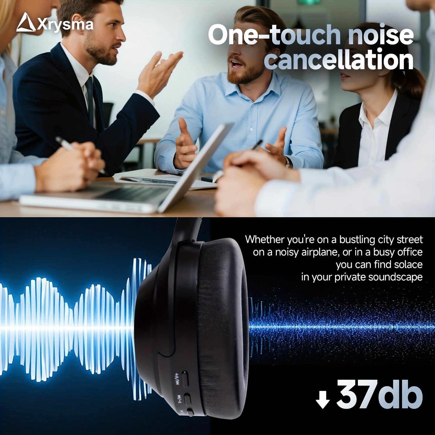 Xrysma Active Noise Cancellation Wireless Headphones, Hi-Res Audio Wireless 5.3 Headset With 35H Playtime, Multipoint Connection For Home, Office, Travel