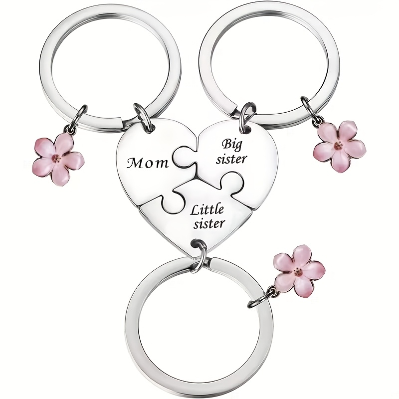 Image of 3pcs Mom & () Keychain - Heart-shaped Family Lettering (mom/ 1/ 2) - Open Closure For Or Removing Links - Gift For - For Daily Use