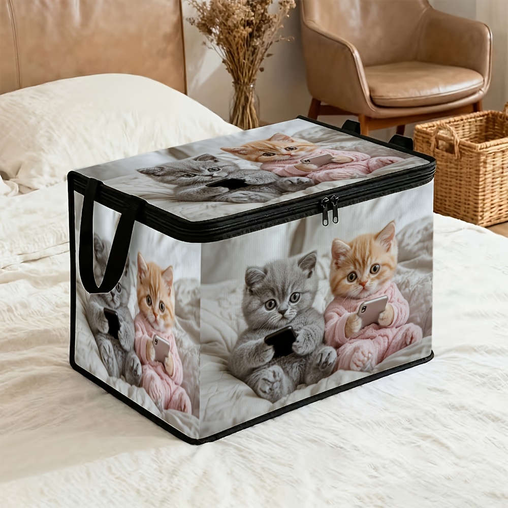 TEMU 1pc Lidded Storage Bin With Lid, Large Capacity, Contemporary Aesthetic - Cute Cat Kitten Cozy Ideal For Decor Storage Box And Warehouse Storage