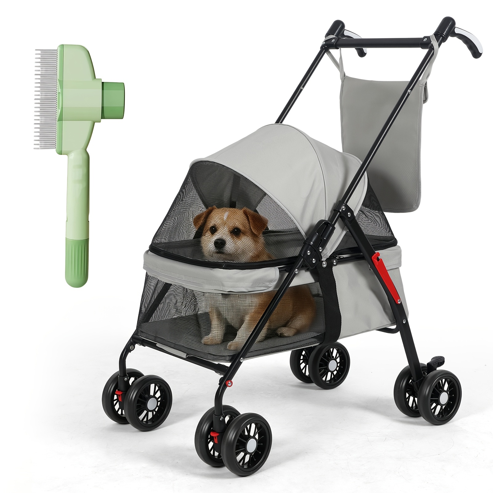 Image of Pet Grooming Cart, Lightweight Folding Pet Stroller, Breathable Mesh Cat And Dog Outdoor Stroller With Sunshade, Cat And Dog Walking Cart