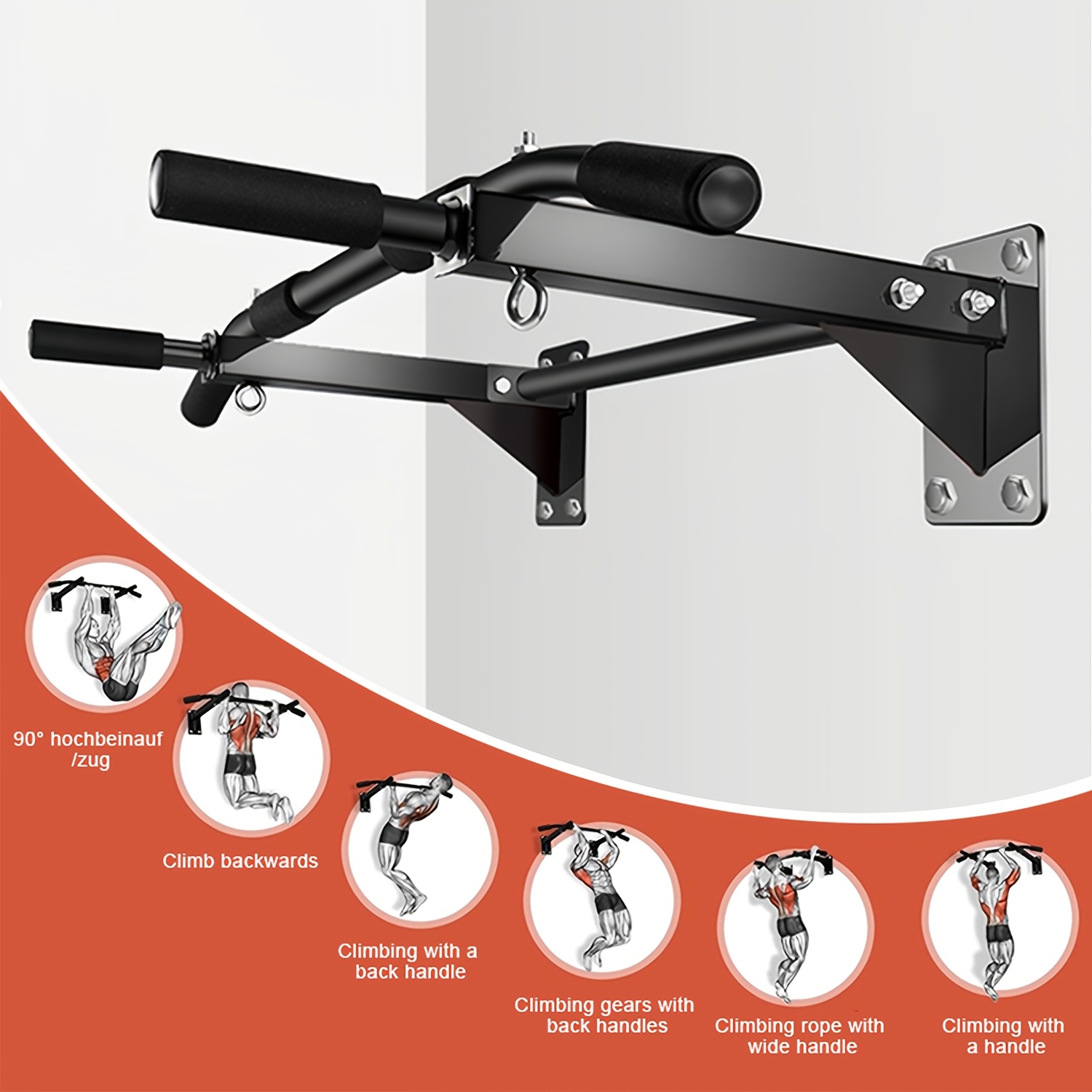 TEMU 6-in-1 Wall Pull-up Bar, With 8pcs Extension Bolts | Home Fitness Training, Multi-functional Fixed Bar | Load Capacity: 200 | 6pcs Anti-slip