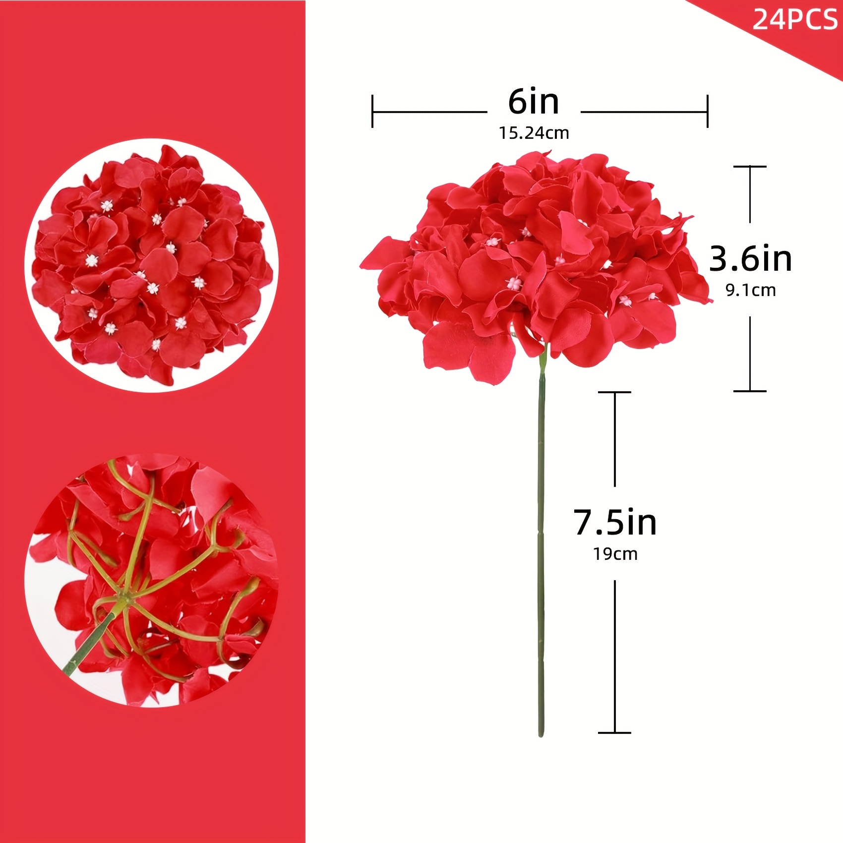 TEMU 24pcs Red Artificial Hydrangea, Hydrangea Ball Artificial Flowers, Simulated Flower Ball, Artificial Flower Hydrangea Artificial Flowers With