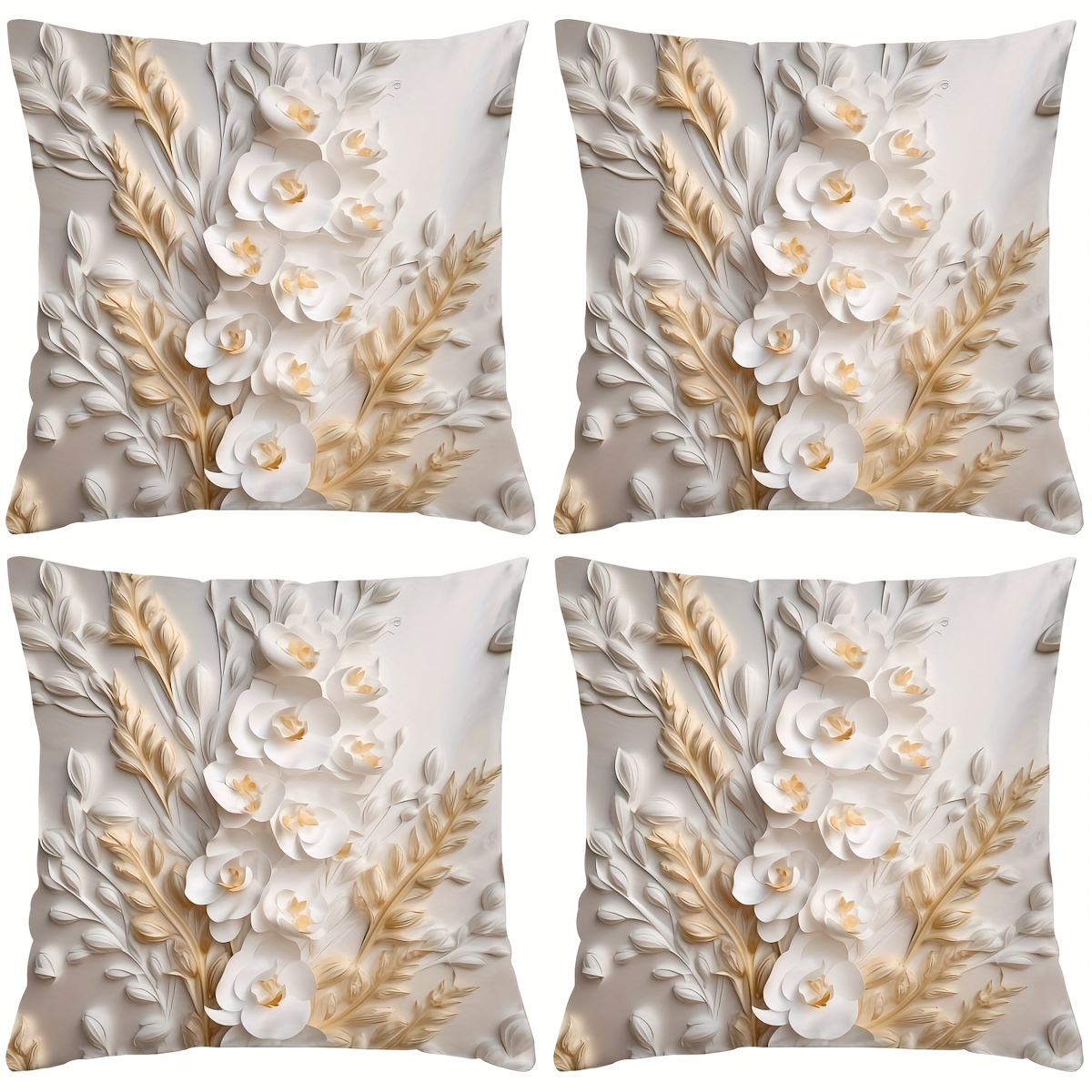 

4pc "3d Flower" Pattern Digital Printing 18x18 Inch Pillowcase For Home Decoration, Room Decoration, Office Decoration, Living Room Decoration, Sofa Decoration (no Pillow Core)