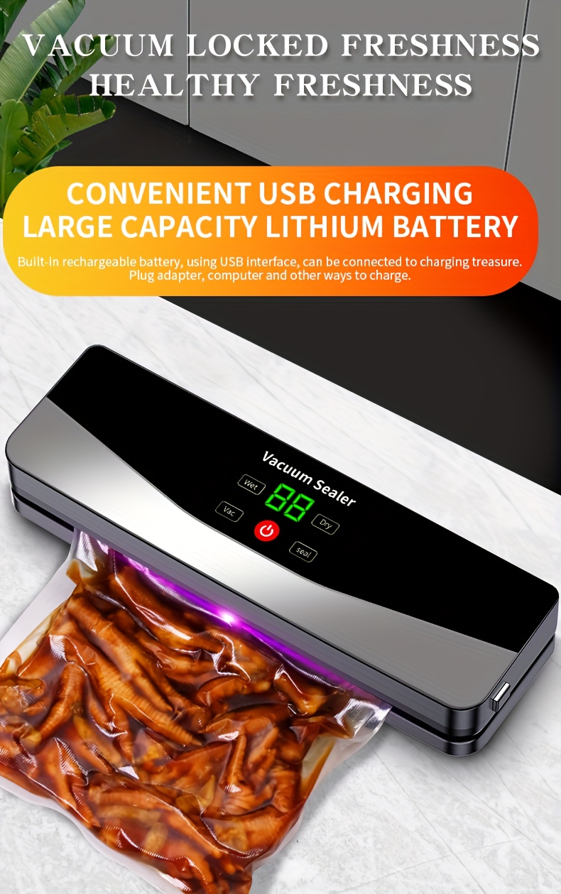 Scelleuse Alimentaire Automatique Multifonction, Scelleuse Sous Vide Portable sans Fil avec Fonction de Démarrage/Pause Manuelle, Affichage Numérique de Charge, Scellage de Sachets de Snacks, Conservation Alimentaire à Long Terme, Conception Compacte et Facile à Utiliser, Convient pour la Cuisine et