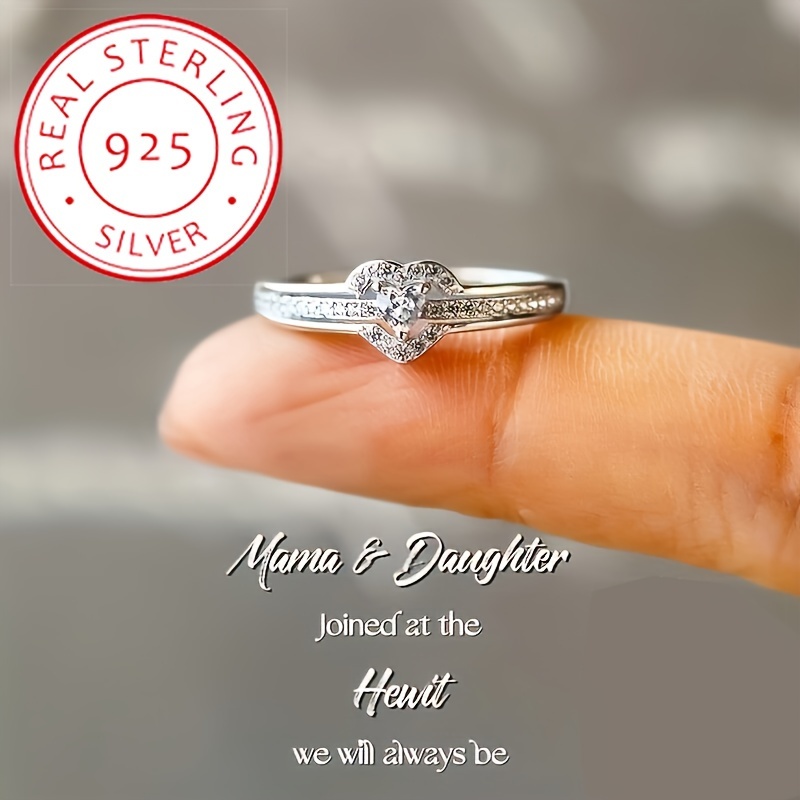

925 Sterling Silver Ring Cute Heart Design Inlaid Shining Zircon High Quality Jewelry For Female Dainty Gift For Your Love (1.6g/0.06oz)
