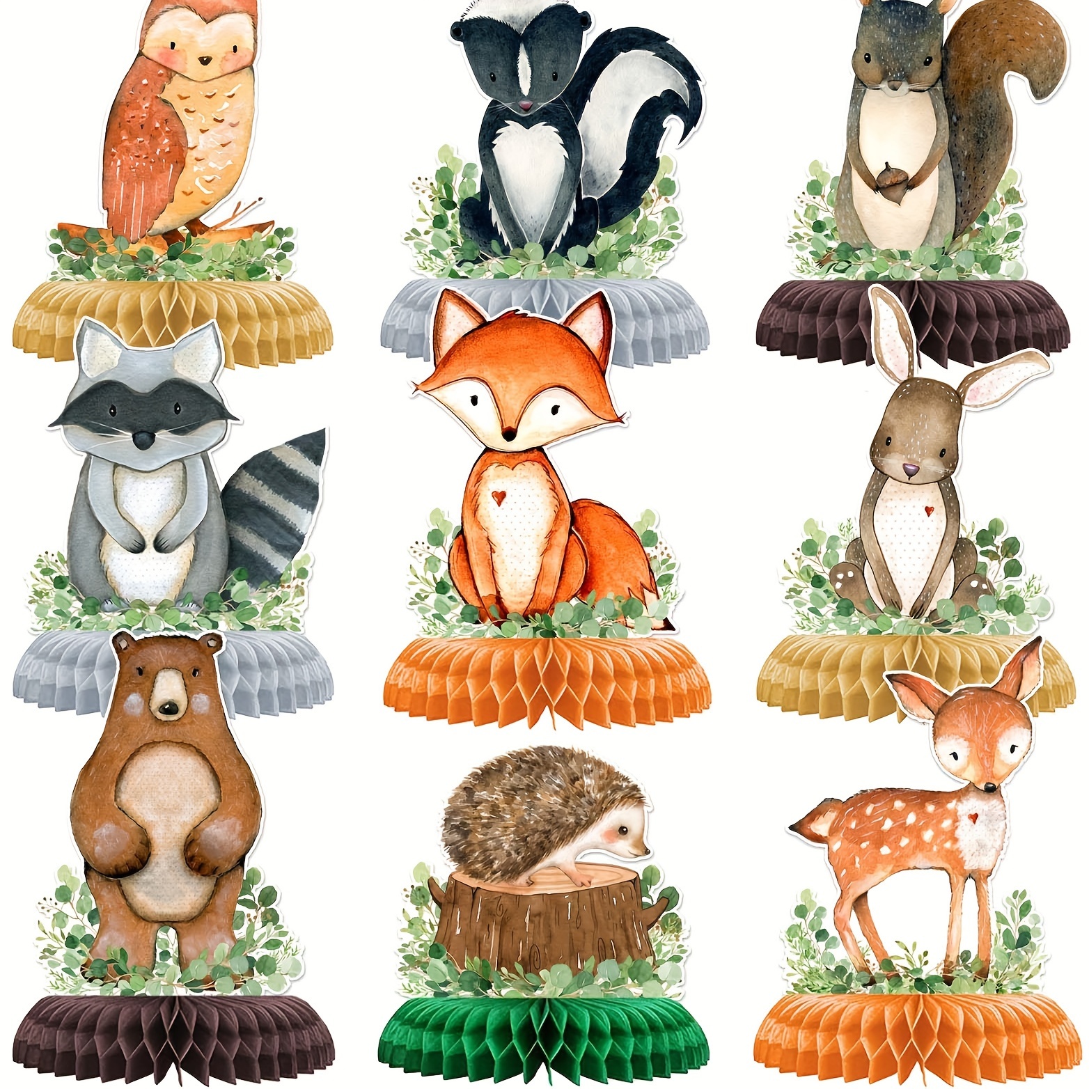 

9pcs, Woodland Animals Honeycomb Centerpieces, Woodland Shower For Table Decorations, Forest Themed Birthday Party Supplies Wild Birthday Party Decorations