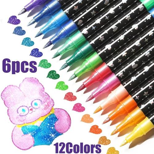 12 24 color random color double ended glitter pen drying ink fine nib tip to holder for scrapbooking card making journaling 24 color double ended drawing pen glitter marker set for s artists and supplies