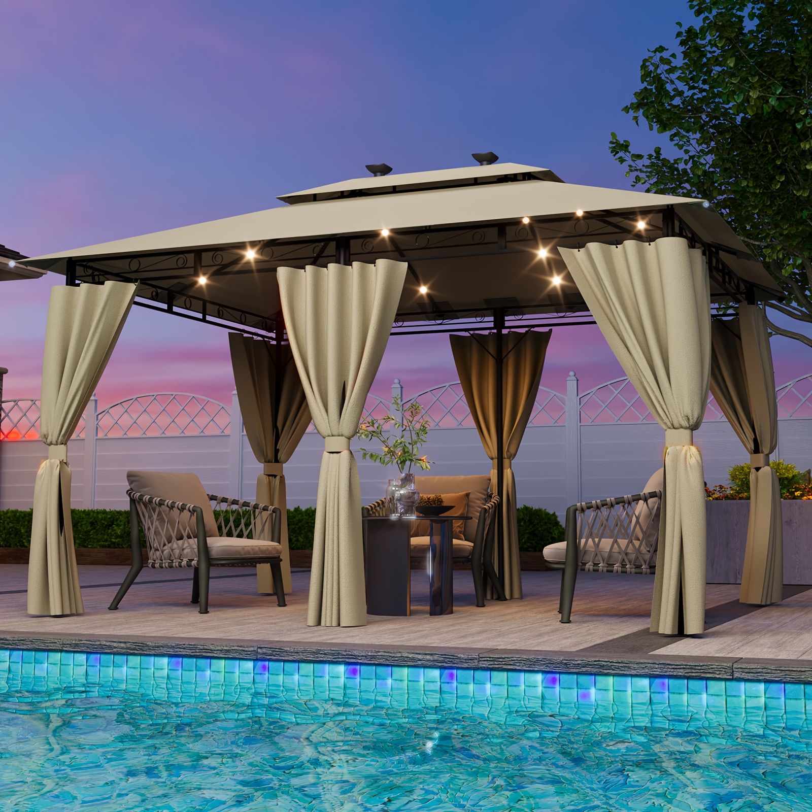TEMU Devoko Pavillon d'extérieur de luxe moderne 3x3/3x4/3x6m, tente de jardin en métal avec parties latérales - adapté pour bord de piscine, balcon,