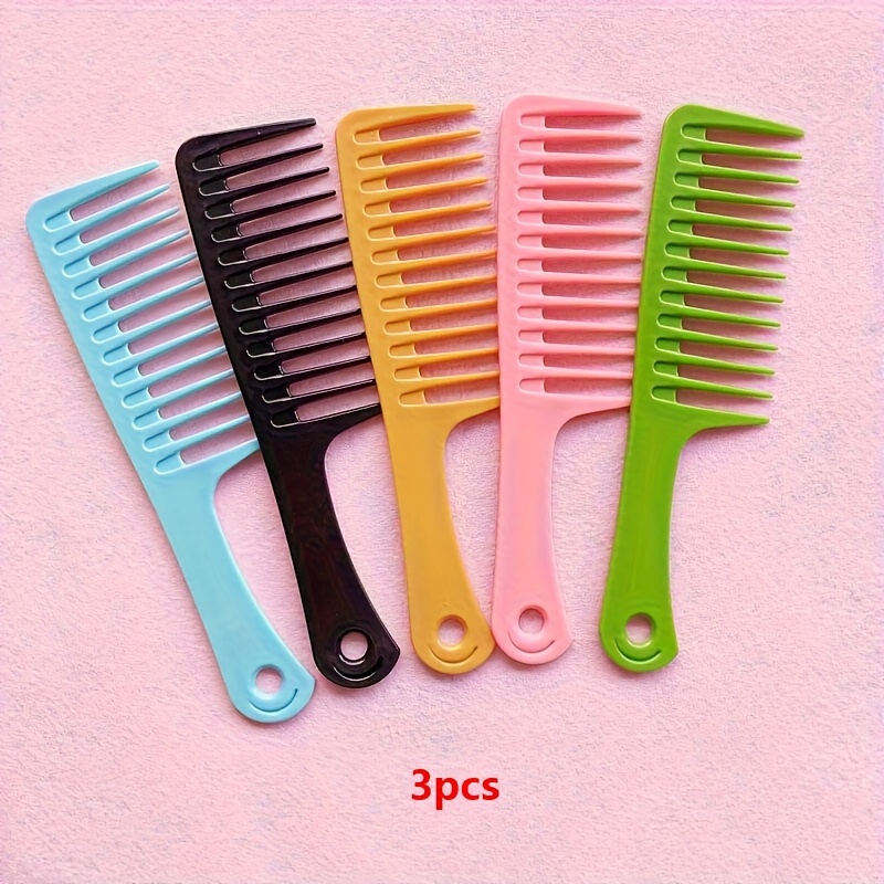 TEMU 3pcss Random Color 3pcs Set Of Large Wide-tooth Matte Hair Combs, Durable Plastic Hairbrushes Suitable For All Hair Types, For Hair Salons And