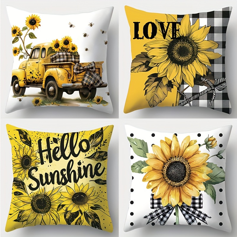 

4pcs, Yellow Sunflower Pillowcase, 17.72 * 17.72 Inches, Suitable For Home And Outdoor Sofa Decoration, Home Accessories, Living Room Sofa, Bedroom Zipper Pillowcase (excluding Pillow Core)