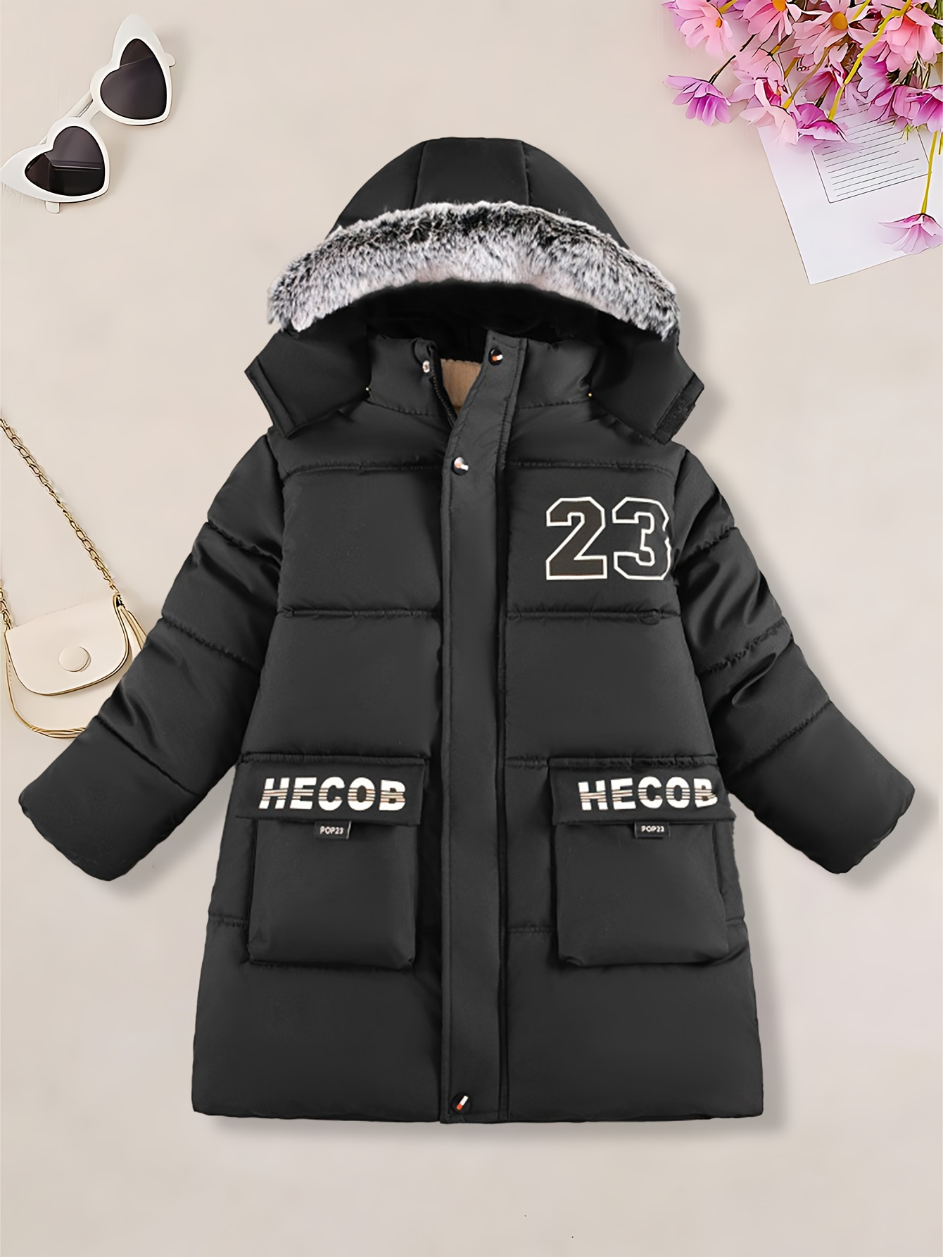 Boys' Heavy-Duty Winter Jacket - Navy Blue Hooded Coat with, Machine Washable Cold Weather Outerwear for & Kids - Warm Outer Jacket for Skiing, School, Playdates