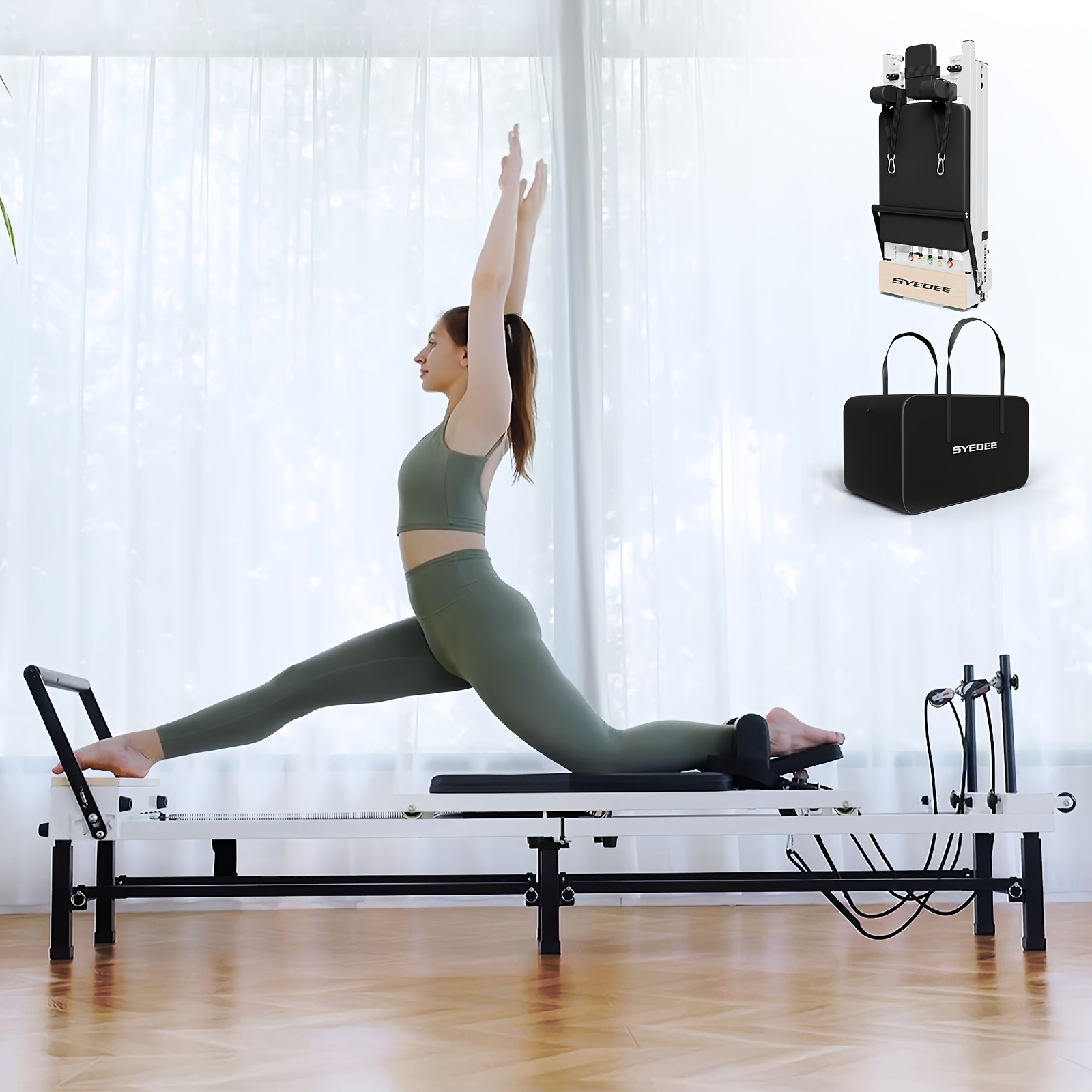 

Foldable Pilates Equipment For Home Workouts, Pilates Reformer Machine For Home And Gym, Pilates Exercise Equipment With Jump Board, 220lbs Resistance 5 Springs