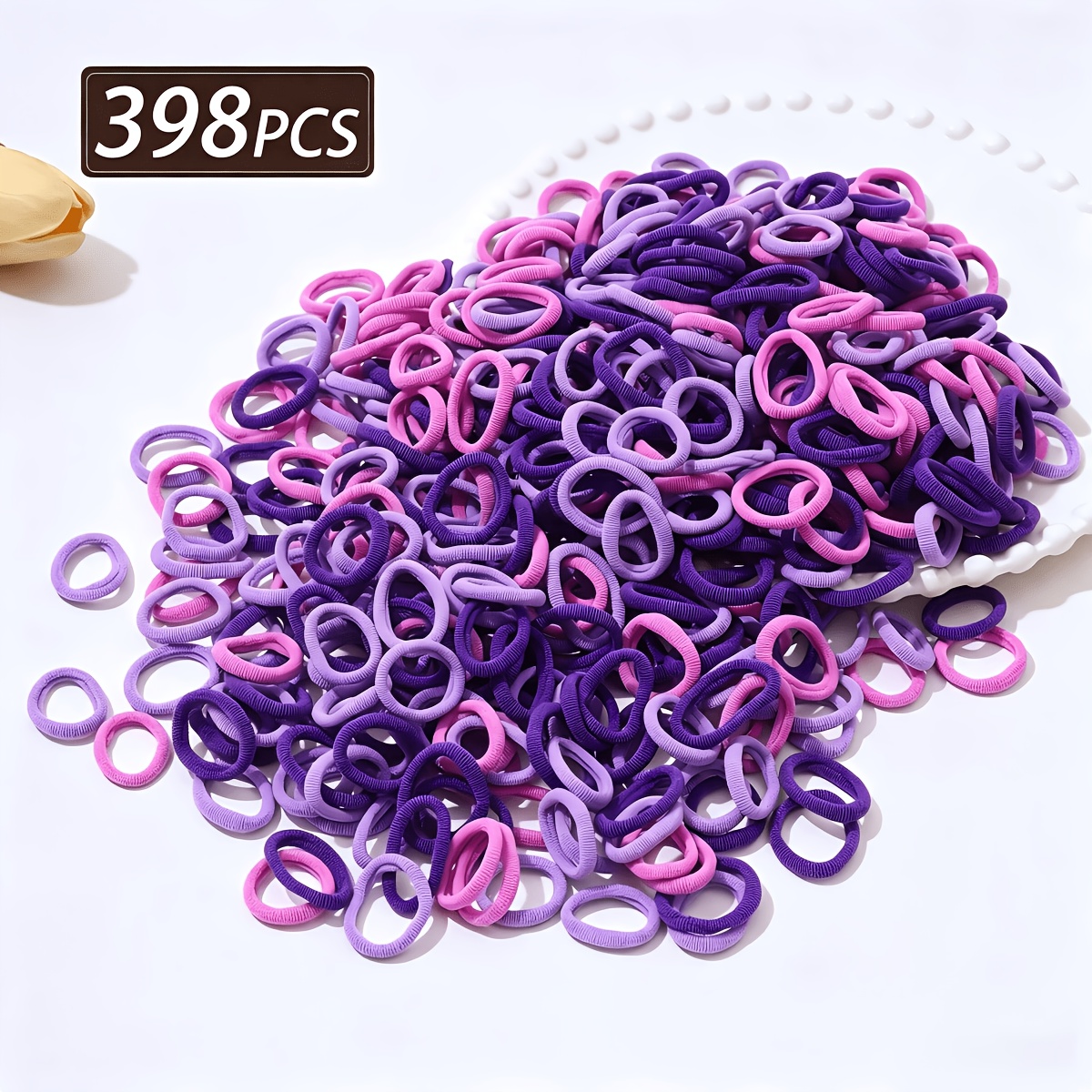 TEMU 398pcs Set Of Purple- Mini Towel Rings And Hair Ties, Non-damaging Hair Scrunchies, High-elastic Seamless Hair Headbands