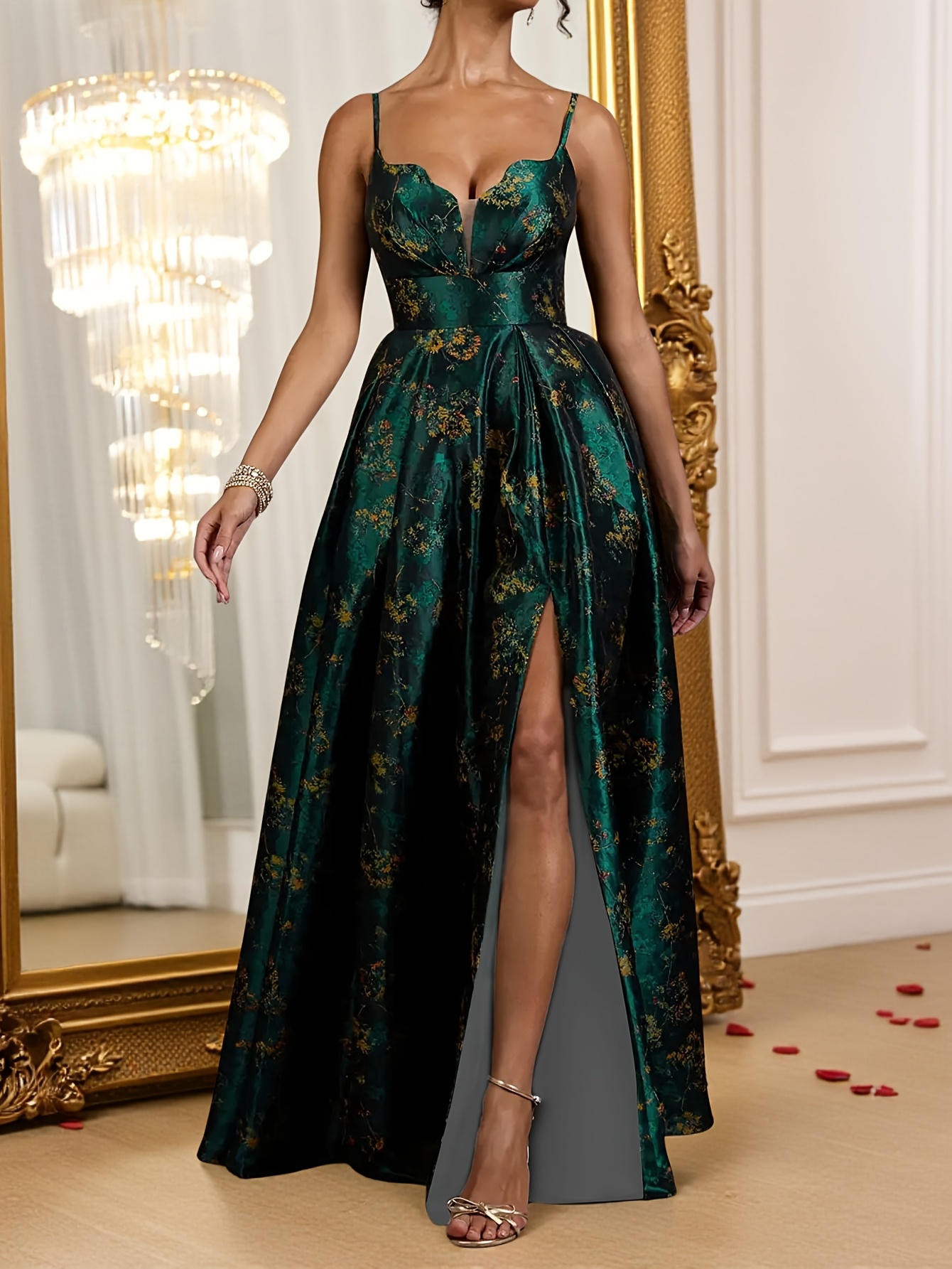 green emerald velvet dress Romantic Flare Maxi Dress Green