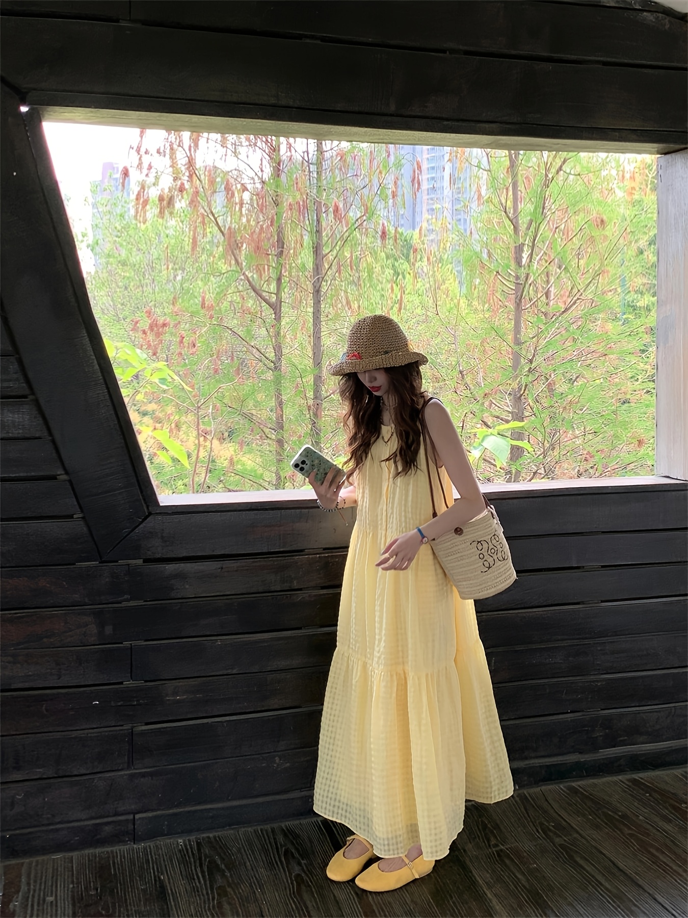 light yellow beach dress Linen Maxi Dress with Adjustable Straps main image 0