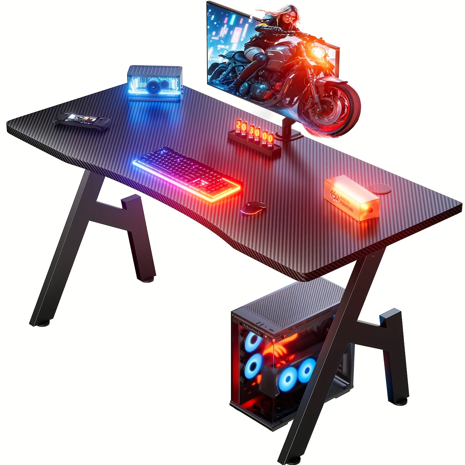 TEMU Furnishia Bureau de Jeu Pouces, Plateau Fibre Carbone & Design Ergonomique pour Bureaux d'Ordinateur avec Patins Antidérapants, Pour Chambre à