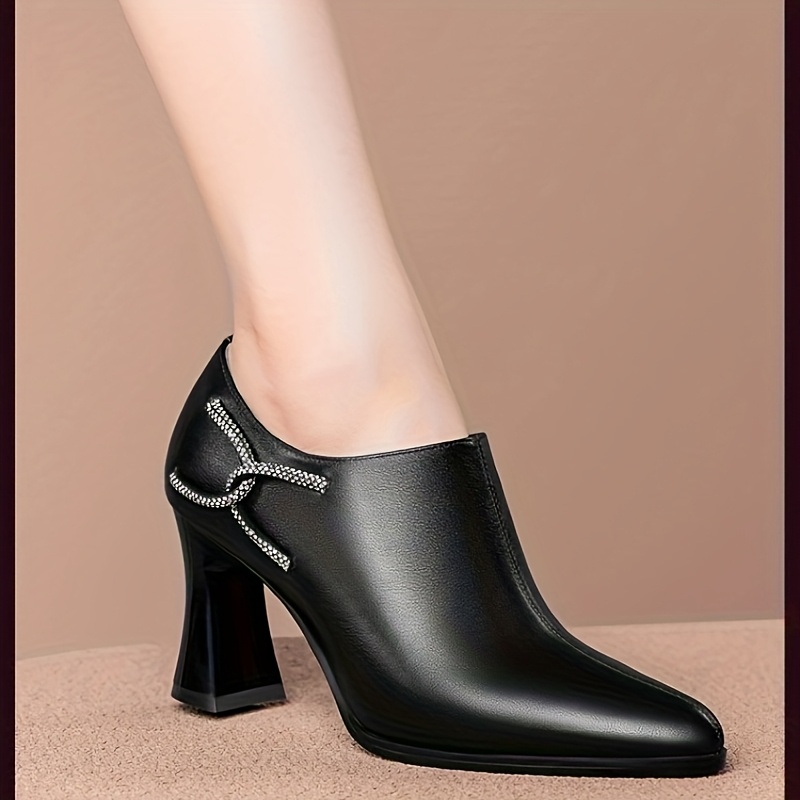 Women's Chunky Heel Pointed Toe Pumps - Synthetic Cover Black High Heels with Side Zipper, Comfortable Block Heel & Fabric Lined for All-Season Wear, Versatile for Casual & Formal Occasions, Formal Footwear, Sophisticated Style, Durable Rubber Sole