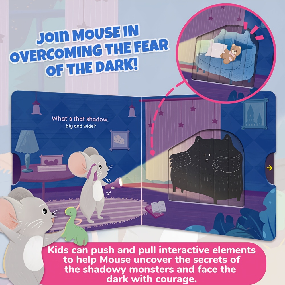 Mouse's Fear of the Dark, Push-pull books, busy book, Parent-Child Learning Activity Book -Overcoming fear and cultivating courage in preschool children, Independent Operation Skills Fun Mechanical Design for Hands-On Ability Training, Playful Illustration, Durable Board Book, Engaging Illustrations, Sturdy Construction, Top Gift: Christmas & Birthday Present
