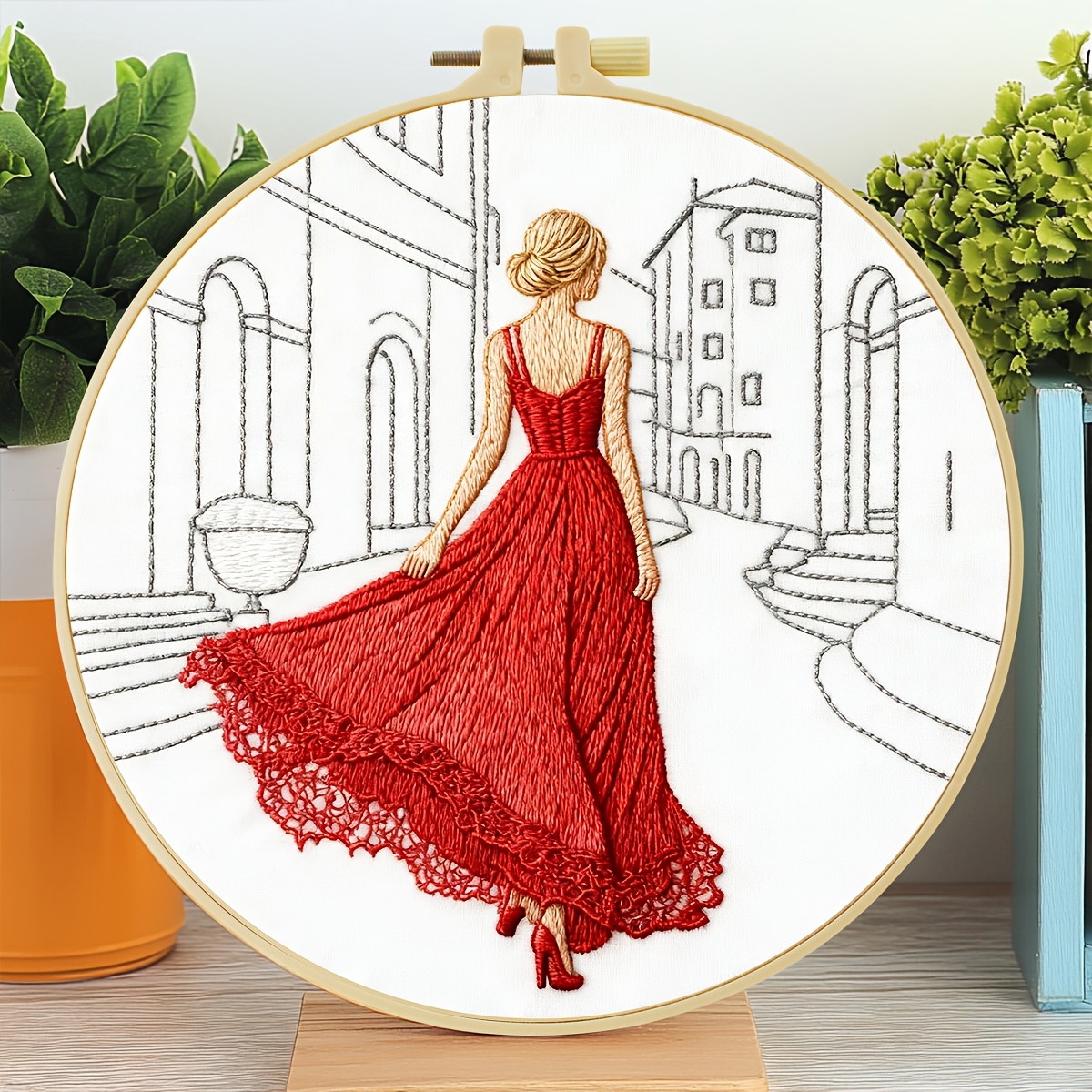 TEMU Embroidery Kit, 15x15cm/5.9x5.9 Inches, 20x20cm/7.9x7.9 Inches, Back Pattern, Hand Embroidery Kit, Suitable For Adult Beginners, Includes